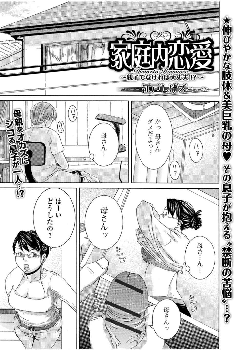【エロ漫画】お互いをこっそり愛している母と息子はそれぞれオナニーだけじゃ我慢できず、変装して相手とセックスをする事に。巨乳で眼鏡の美人ママを犯す為、他人のフリまでして近親相姦をしてしまう