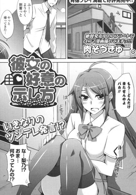 【エロ漫画】ツンデレJKを押し倒して、制服を脱がせながら巨乳おっぱいを揉んでキスをする。恥ずかしがっても陰毛マンコは愛液で濡れて、おしっこをお漏らしするほど手マンでイキまくり。処女マンコに挿入したらラブラブエッチで中出しするのだ